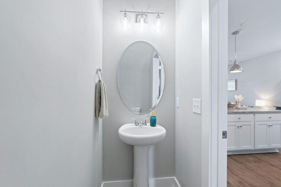 Half bathroom in The Cardinal's Perch floor plan option at The Haven at Wake.