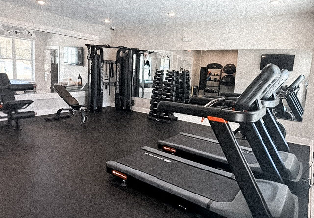 State-of-the-art fitness center with cardio and strength equipment at The Haven at Wake.