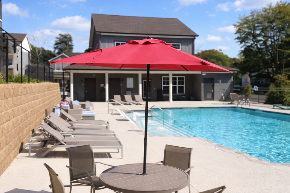 Deluxe swimming pool with sun deck at The Haven at Wake.