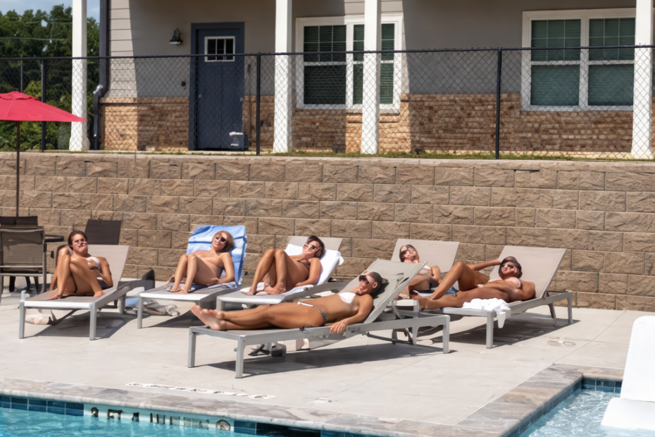 Deluxe swimming pool with sun deck at The Haven at Wake.