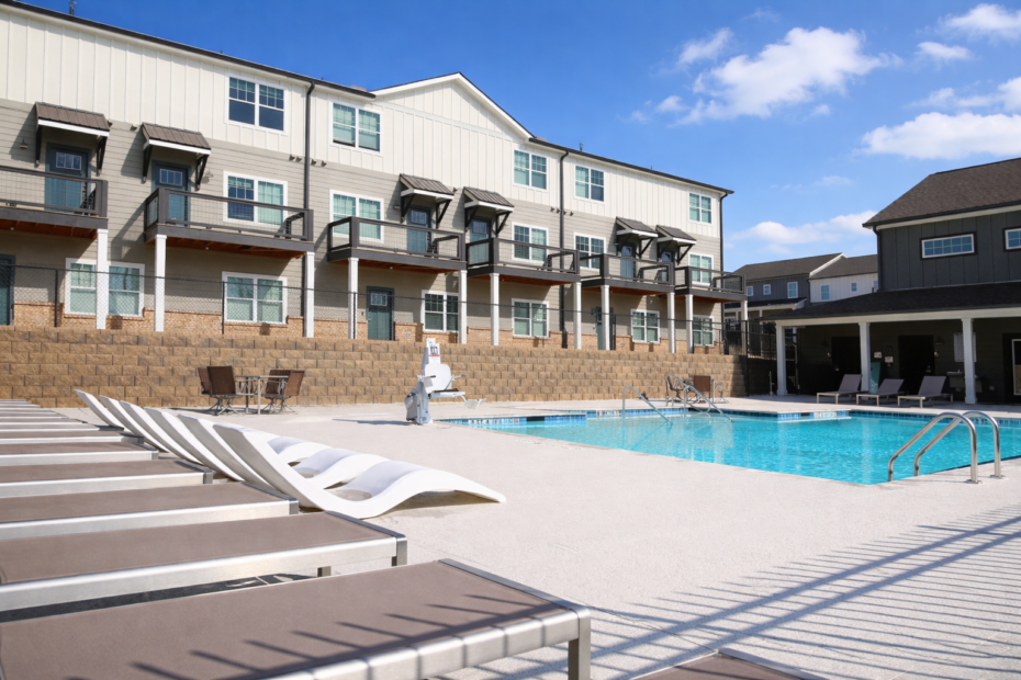 Deluxe swimming pool with sun deck at The Haven at Wake.