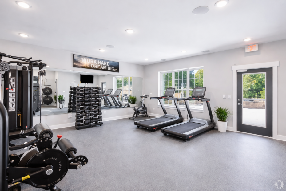 State-of-the-art fitness center with cardio and strength equipment at The Haven at Wake.
