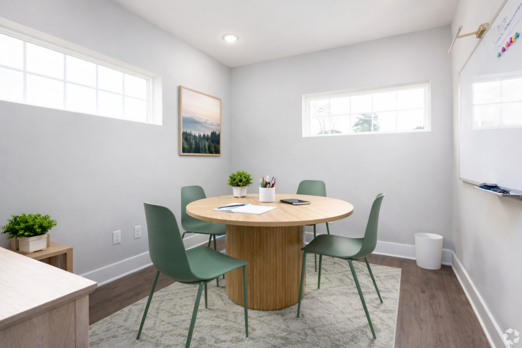 Communal study lounge with tv and couches